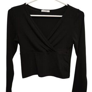 nwt Antistar Black Long Sleeves Faux Wrap Crop Top M